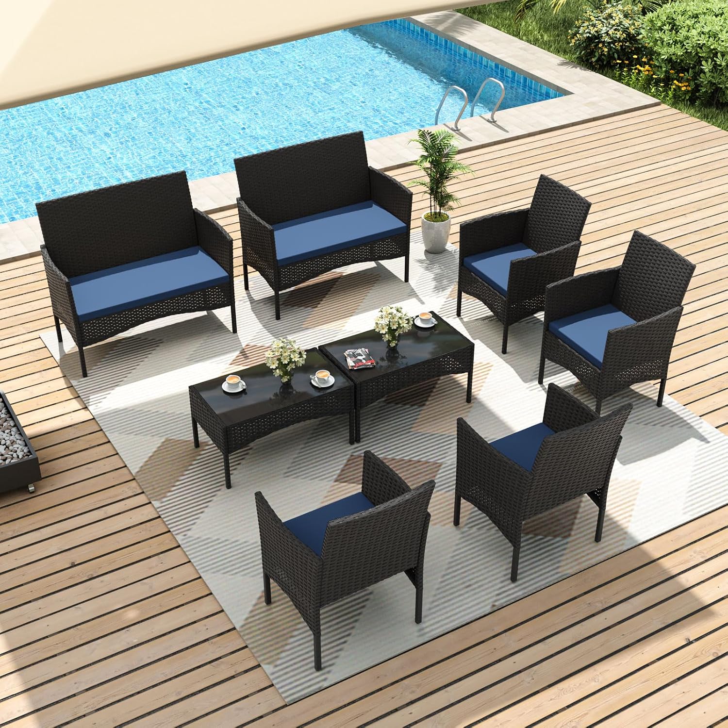 Outdoor Furniture Metal Chairs - 8-częściowy zestaw mebli ogrodowych, meble z
