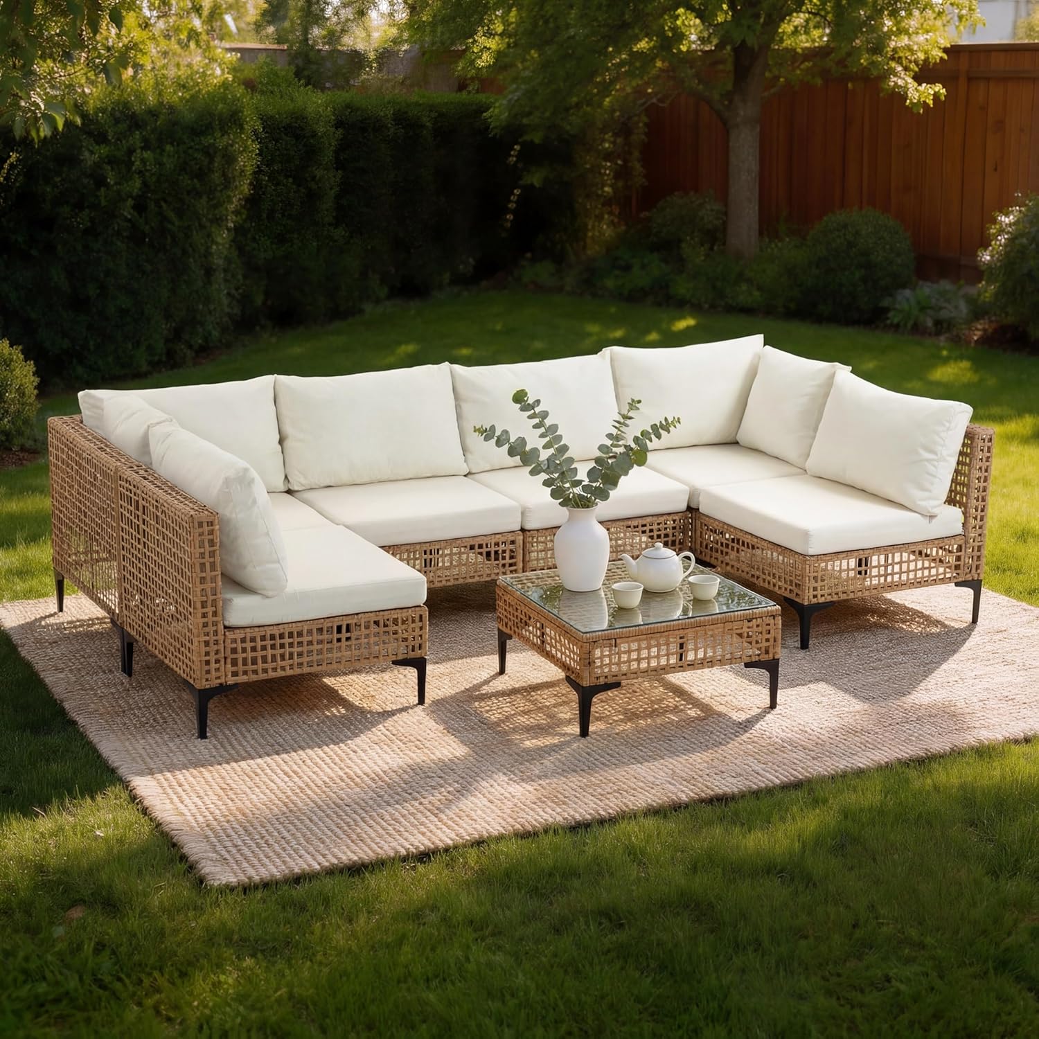 Outdoor Furniture Luxury - 7-częściowy zestaw mebli ogrodowych z rattanu
