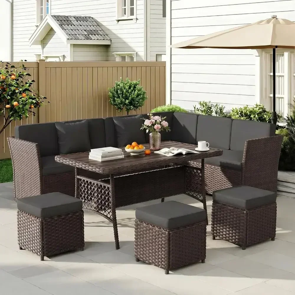 Outdoor Furniture Metal Chairs - 7-częściowy zestaw mebli ogrodowych z wikliny,